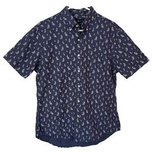 Ralph Lauren Mens Large Slim Fit Casual Button Down Sailboat Nautical Blue Shirt